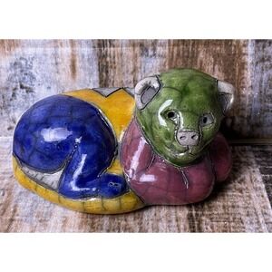 South Africa Colorful Lion Cub Pottery Statue Figurine